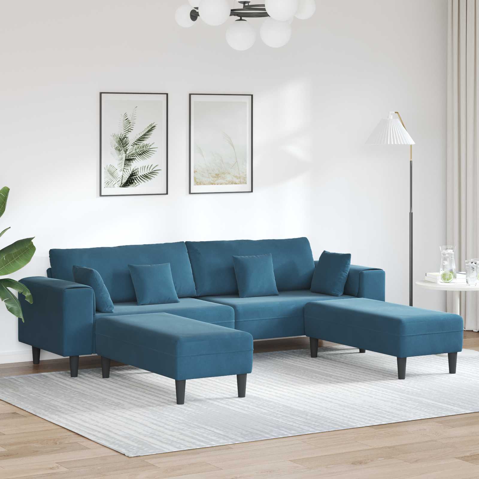 Bank 3 st Blauw Fluweel