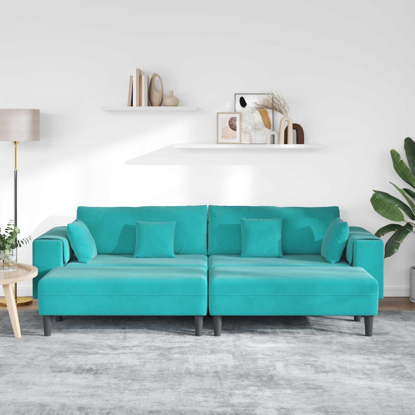 Bank 3 st Turquoise Fluweel