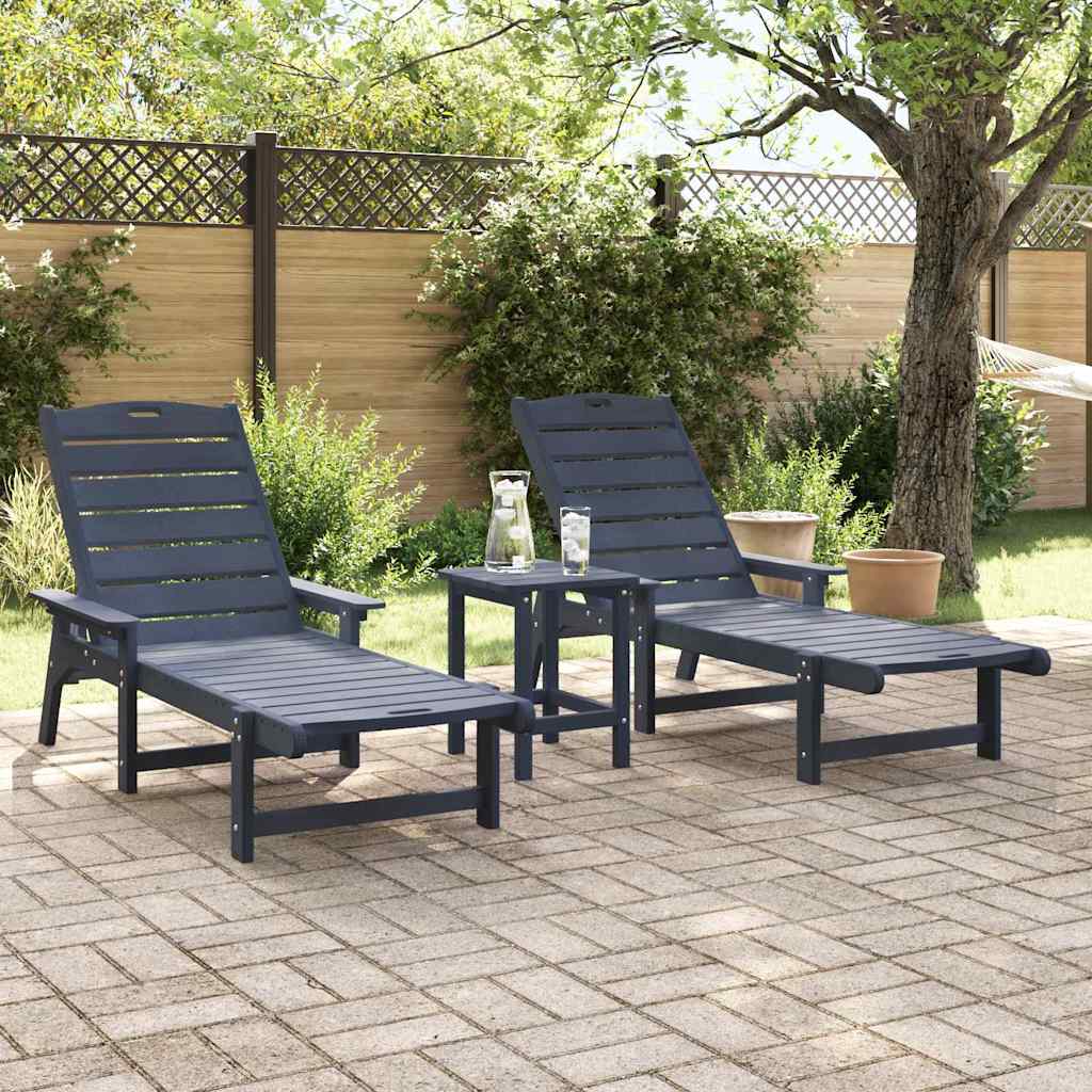 Ligstoel 2 st Polyetheen Marineblauw