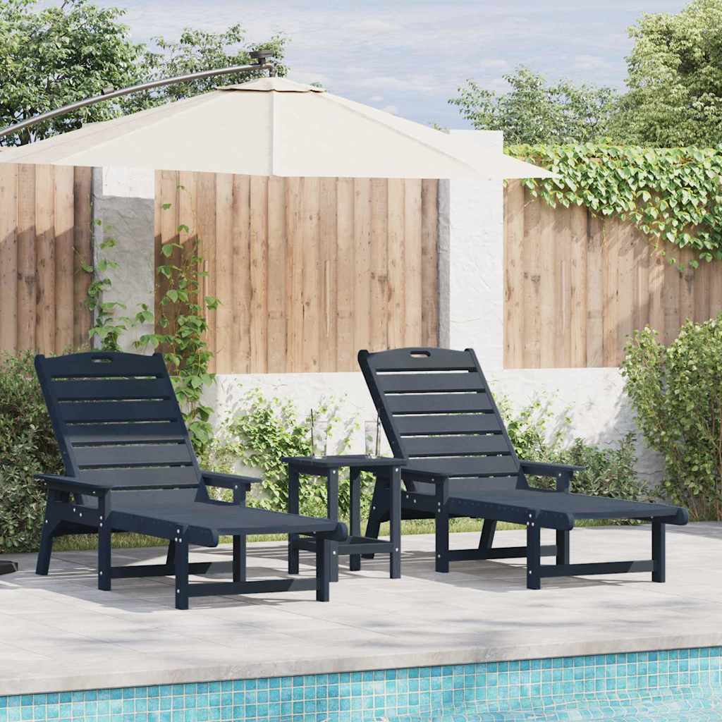 Ligstoel 3 st Polyetheen Marineblauw