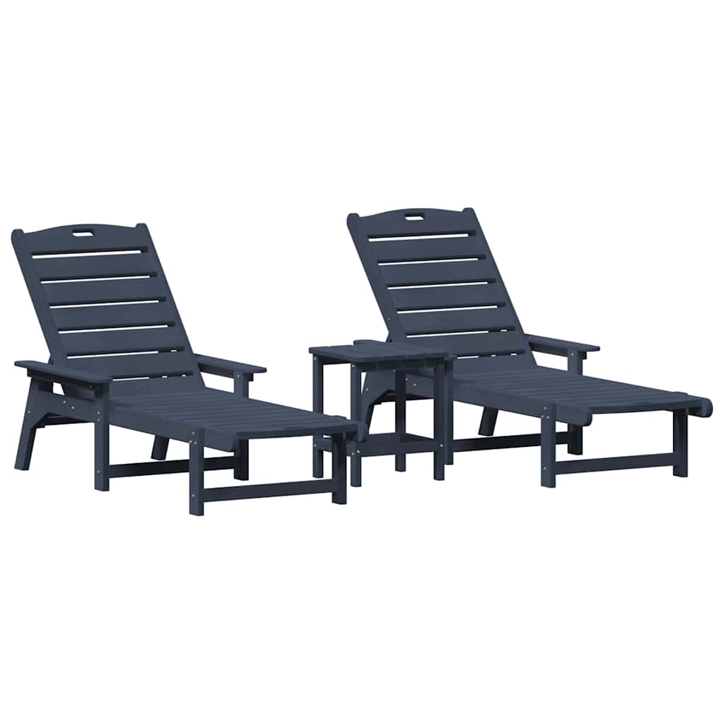 Ligstoel 3 st Polyetheen Marineblauw