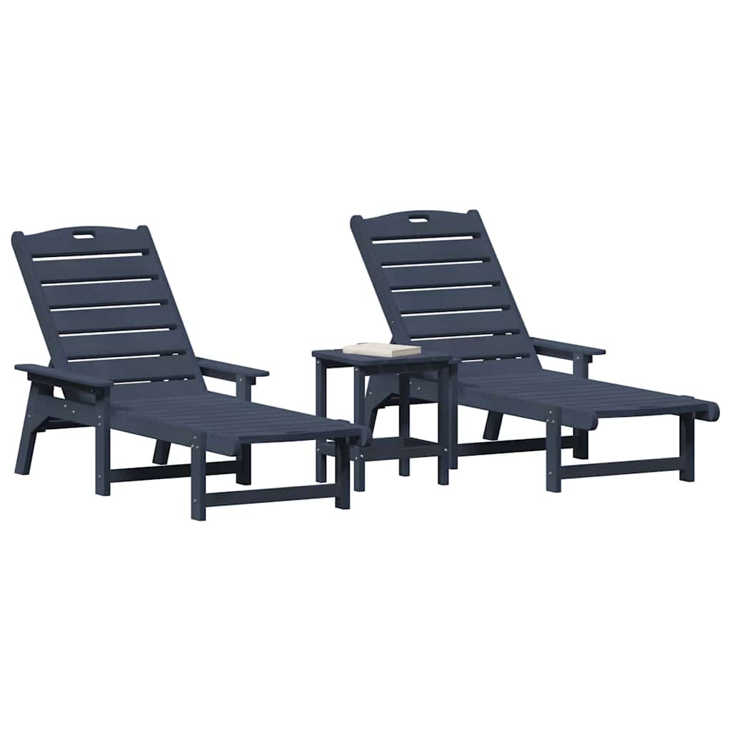 Ligstoel 3 st Polyetheen Marineblauw
