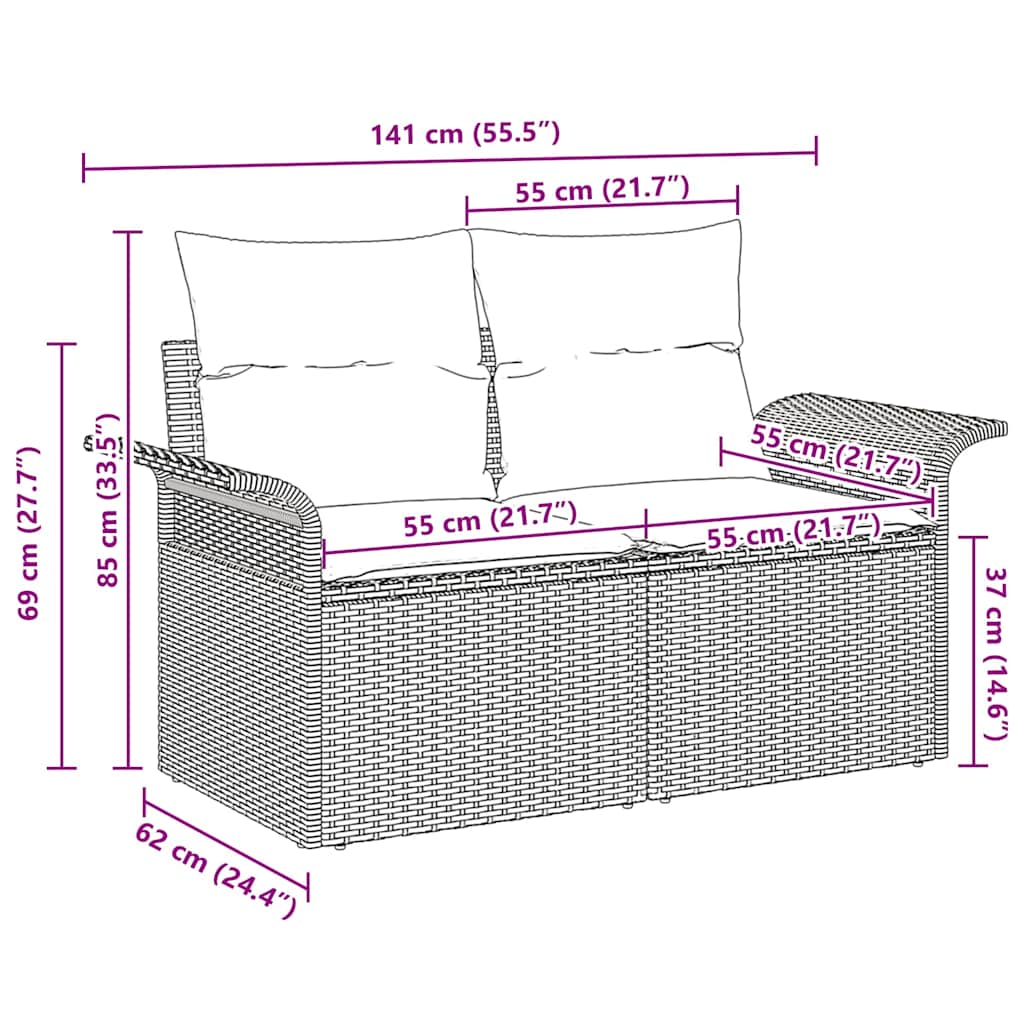 Tuinbank met kussen Grijs 141 x 62 x 69cm poly rattan