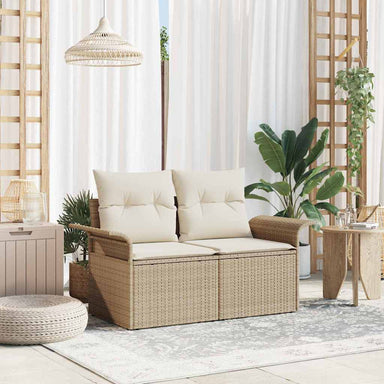 Tuinbank met kussen Beige 141 x 62 x 69cm poly rattan