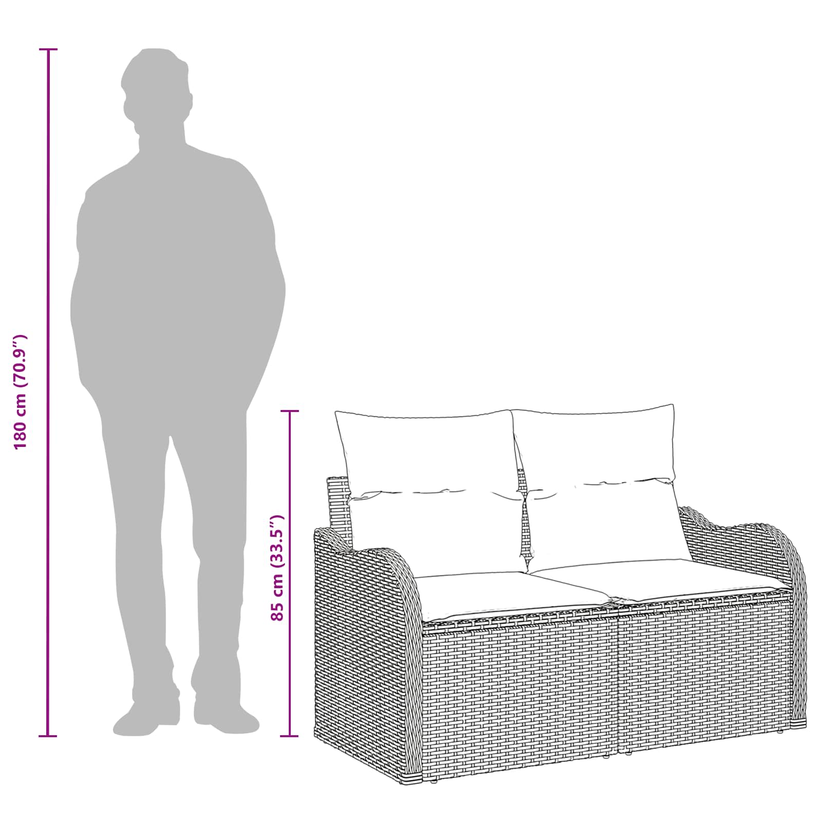 Tuinbank met kussen Lichtgrijs 121 x 62 x 69cm poly rattan