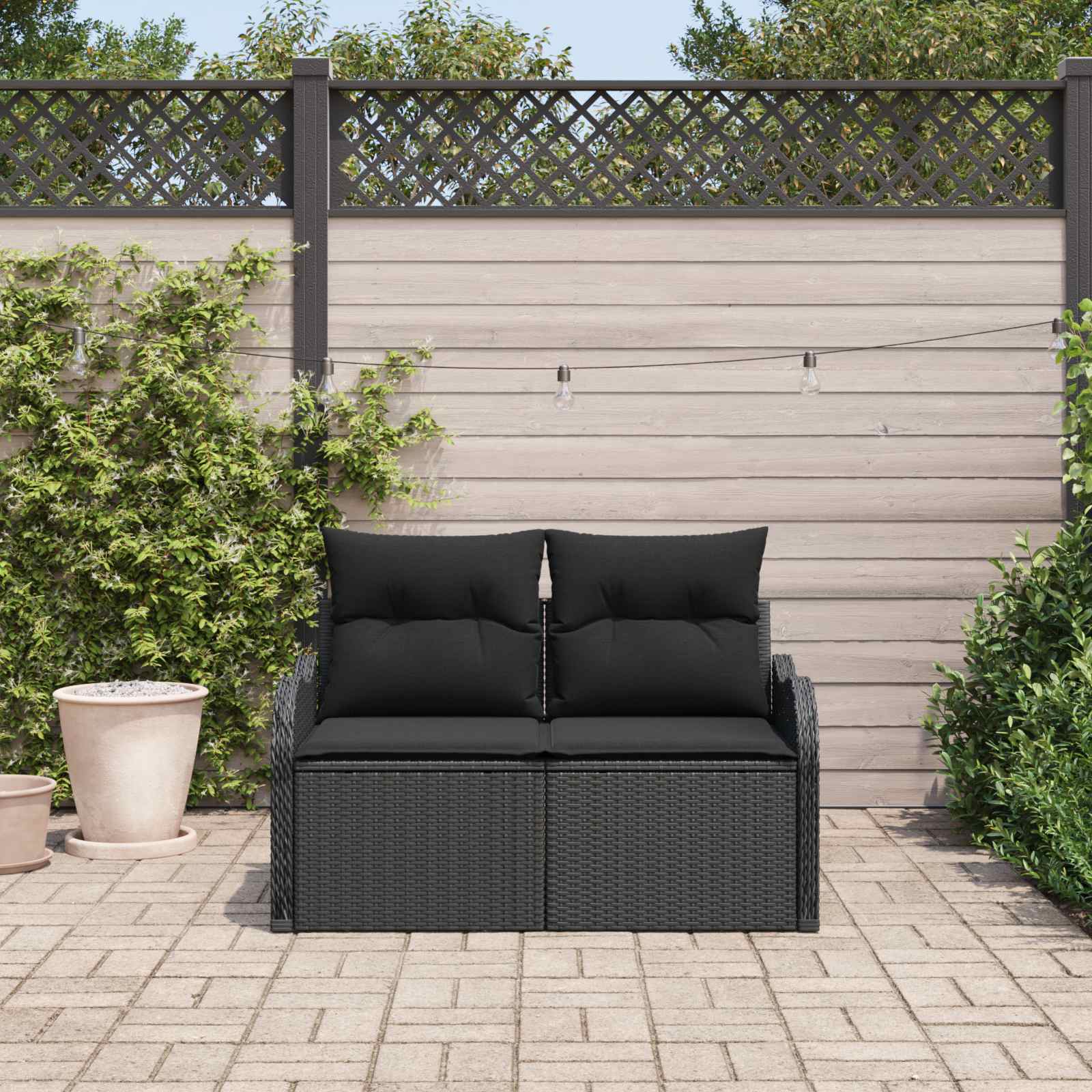 Tuinbank met kussen Zwart 121 x 62 x 69cm poly rattan