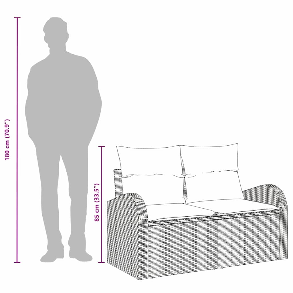 Tuinbank met kussen Grijs 124 x 62 x 69cm poly rattan