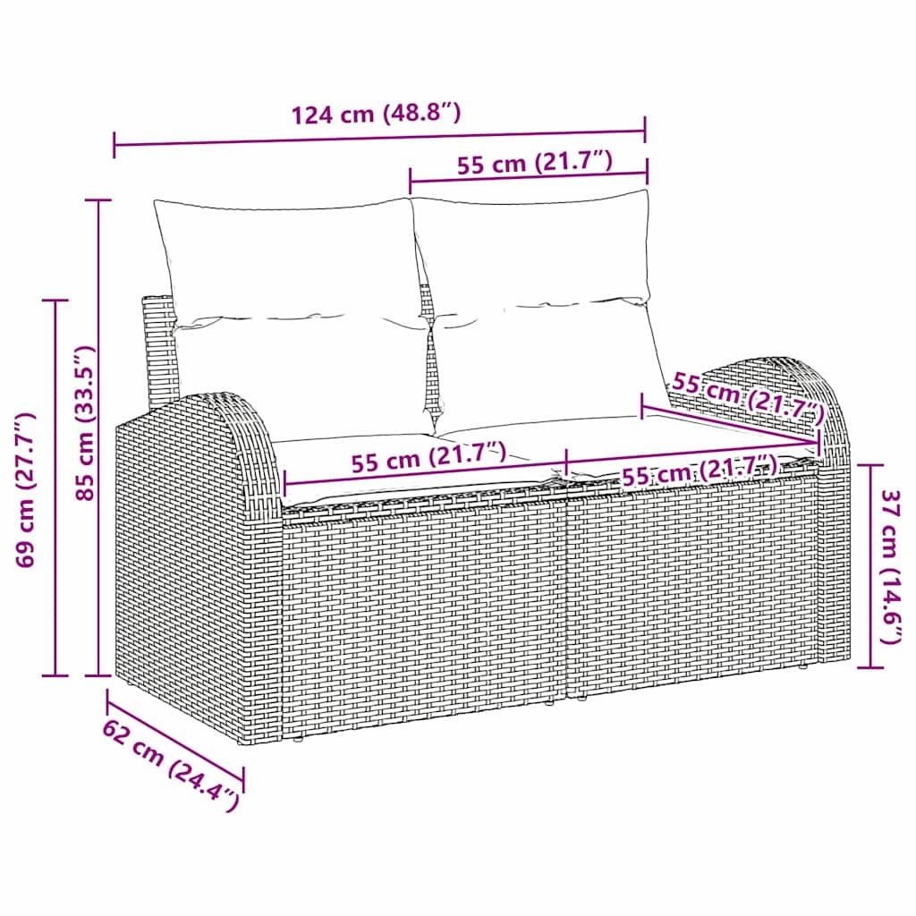 Tuinbank met kussen Bruin 124 x 62 x 69cm poly rattan