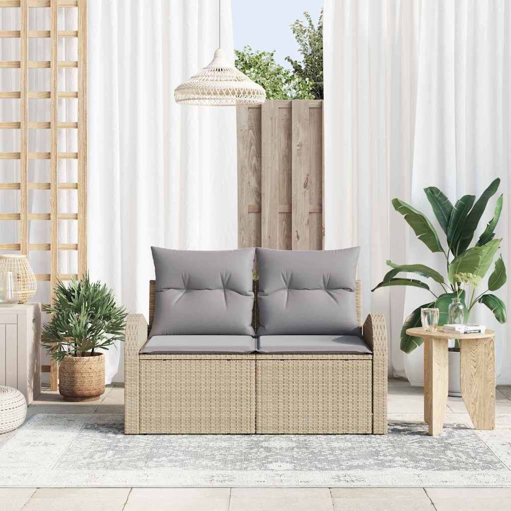Tuinbank met kussen Beige 124 x 62 x 69cm poly rattan
