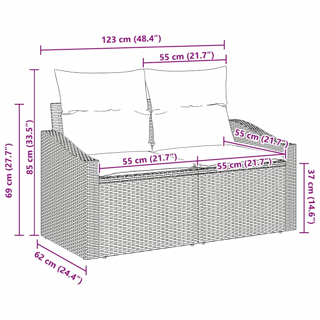 Tuinbank met kussen met opslag 123 x 62 x 69 cm poly rattan