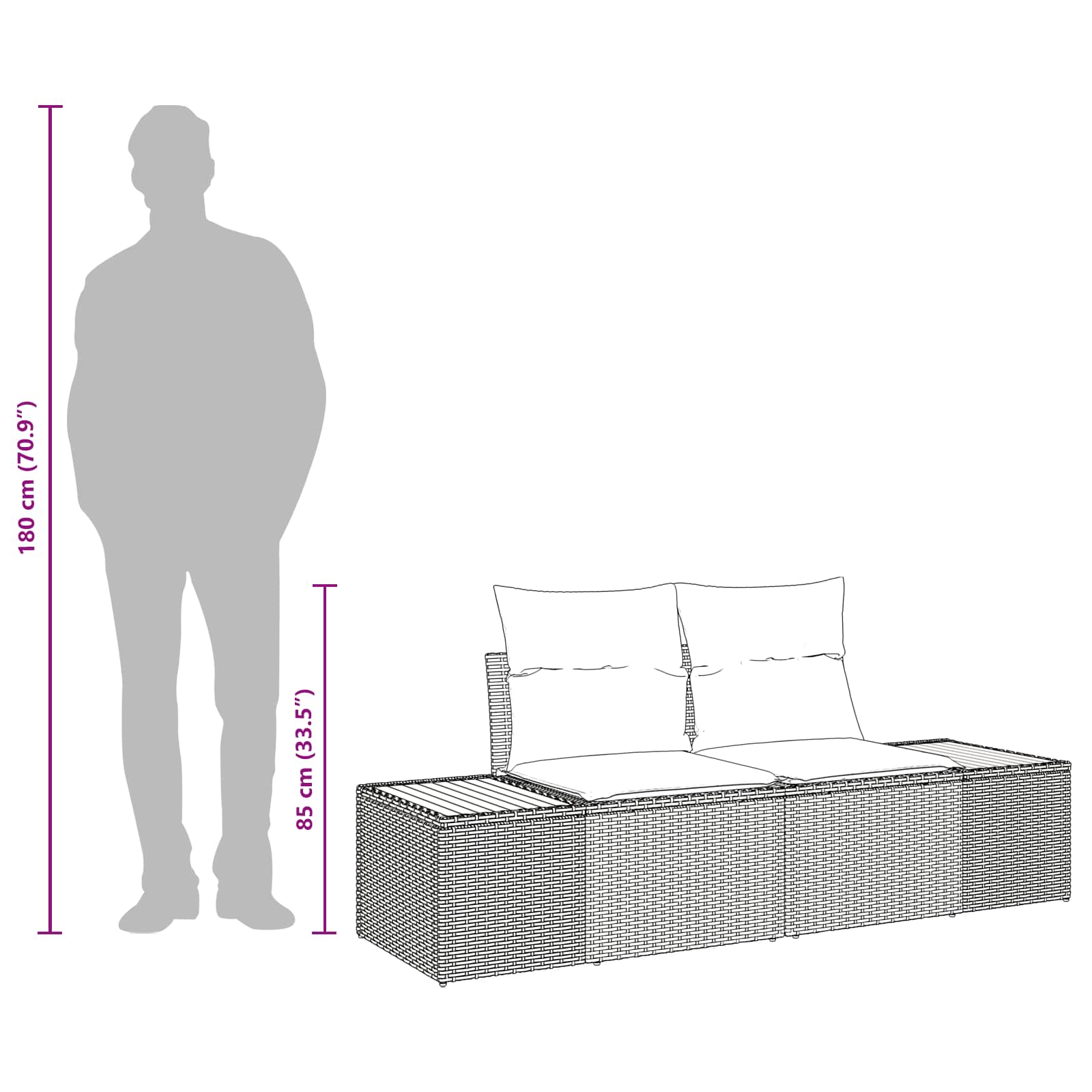 Tuinbank Zwart 184 x 62 x 85cm poly rattan