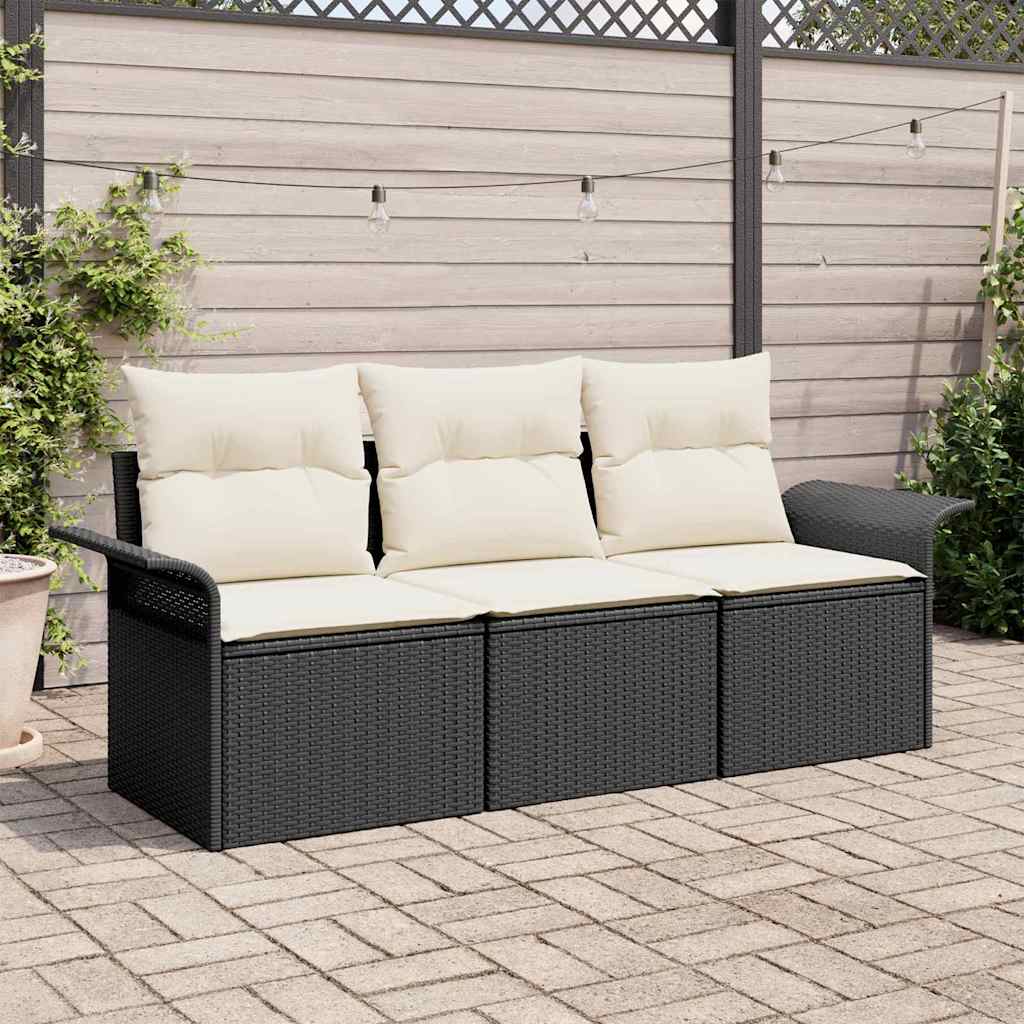 Bankstel 3 st 3-Aantal zitplaatsen Zwart poly rattan