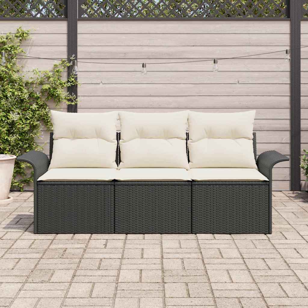 Bankstel 3 st 3-Aantal zitplaatsen Zwart poly rattan