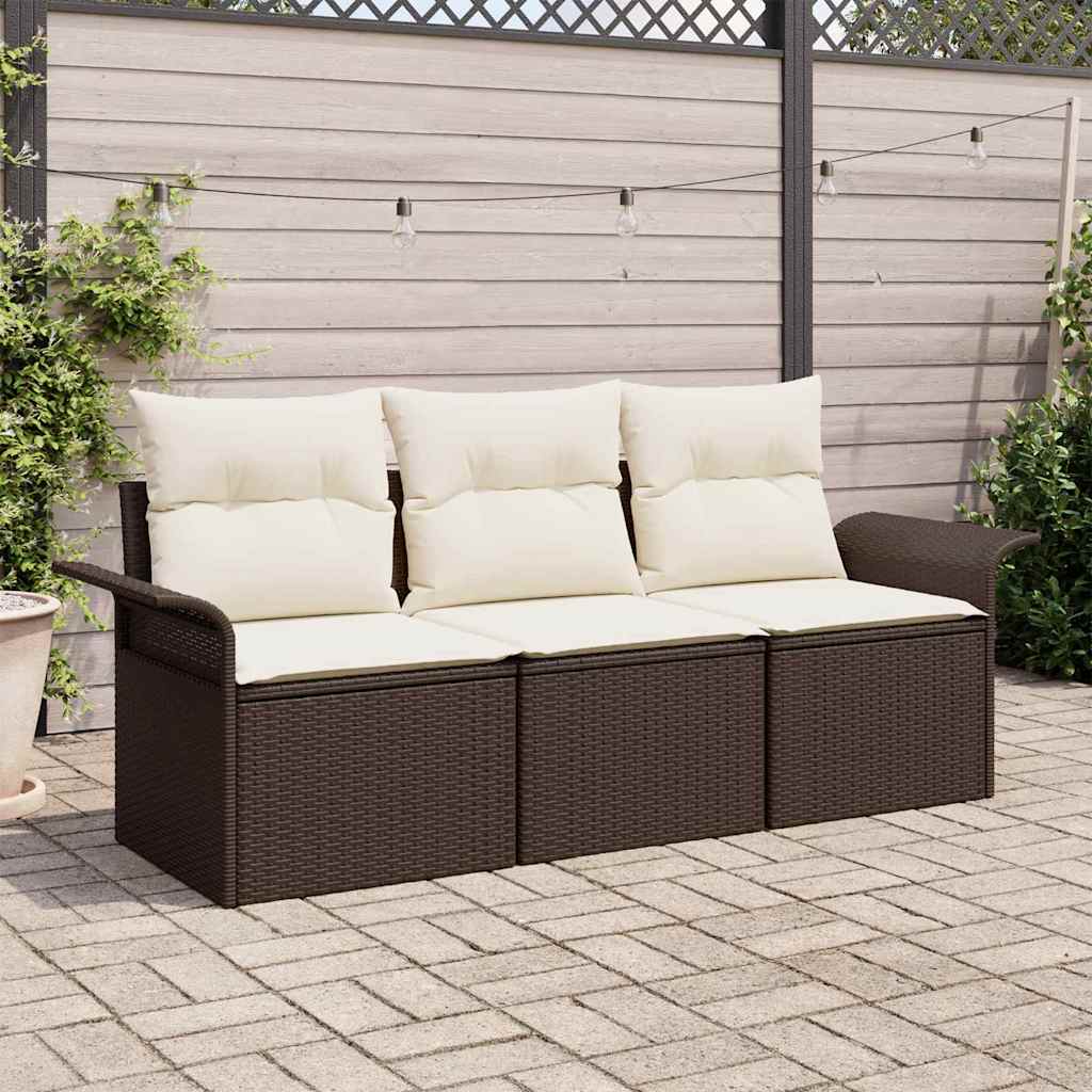Bankstel 3 st 3-Aantal zitplaatsen Bruin en Crème poly rattan