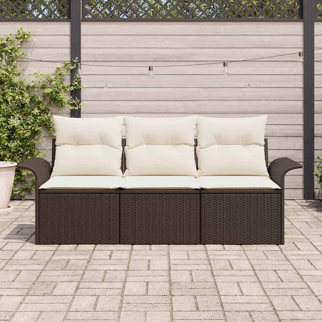 Bankstel 3 st 3-Aantal zitplaatsen Bruin en Crème poly rattan
