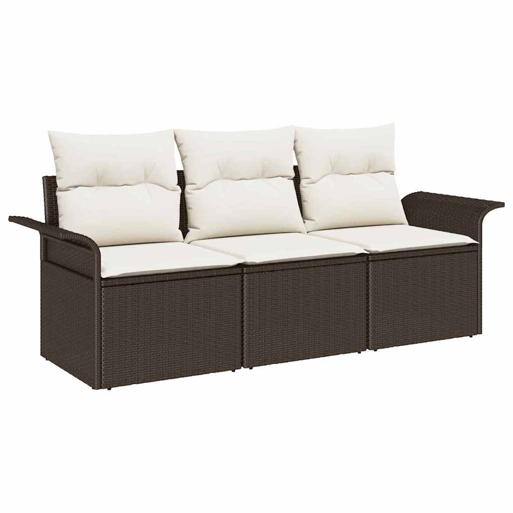 Bankstel 3 st 3-Aantal zitplaatsen Bruin en Crème poly rattan