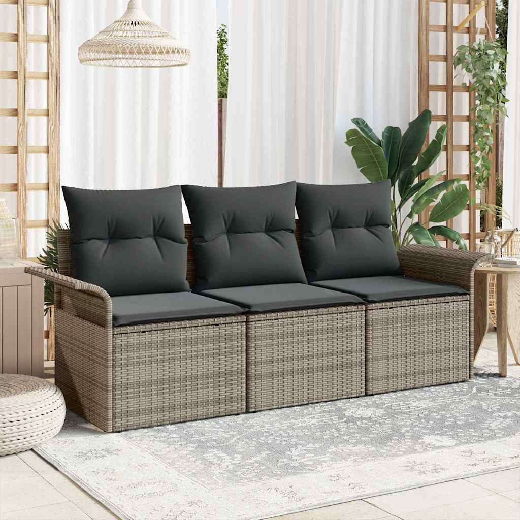 Bankstel 3 st 3-Aantal zitplaatsen Grijs poly rattan