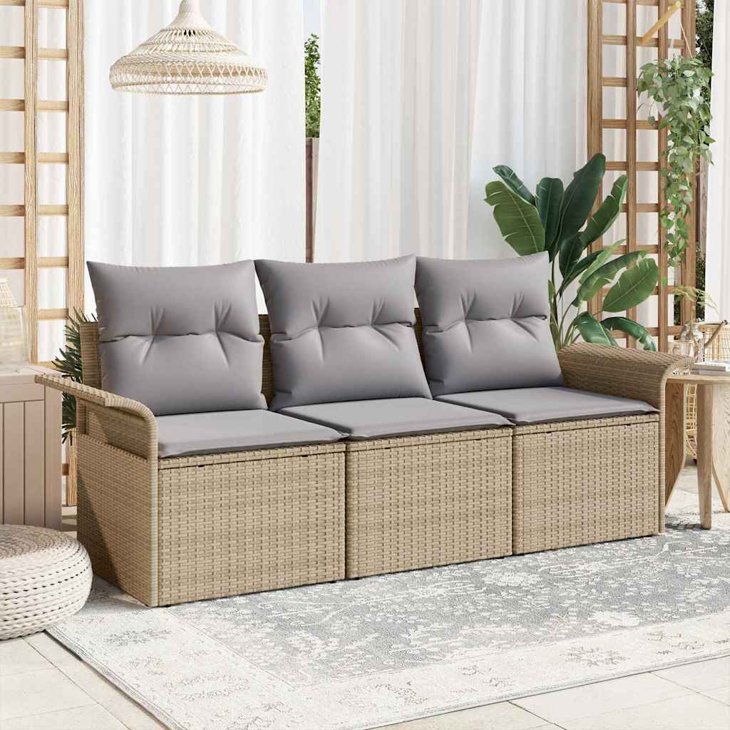 Bankstel 3 st 3-Aantal zitplaatsen Beige en Grijs poly rattan