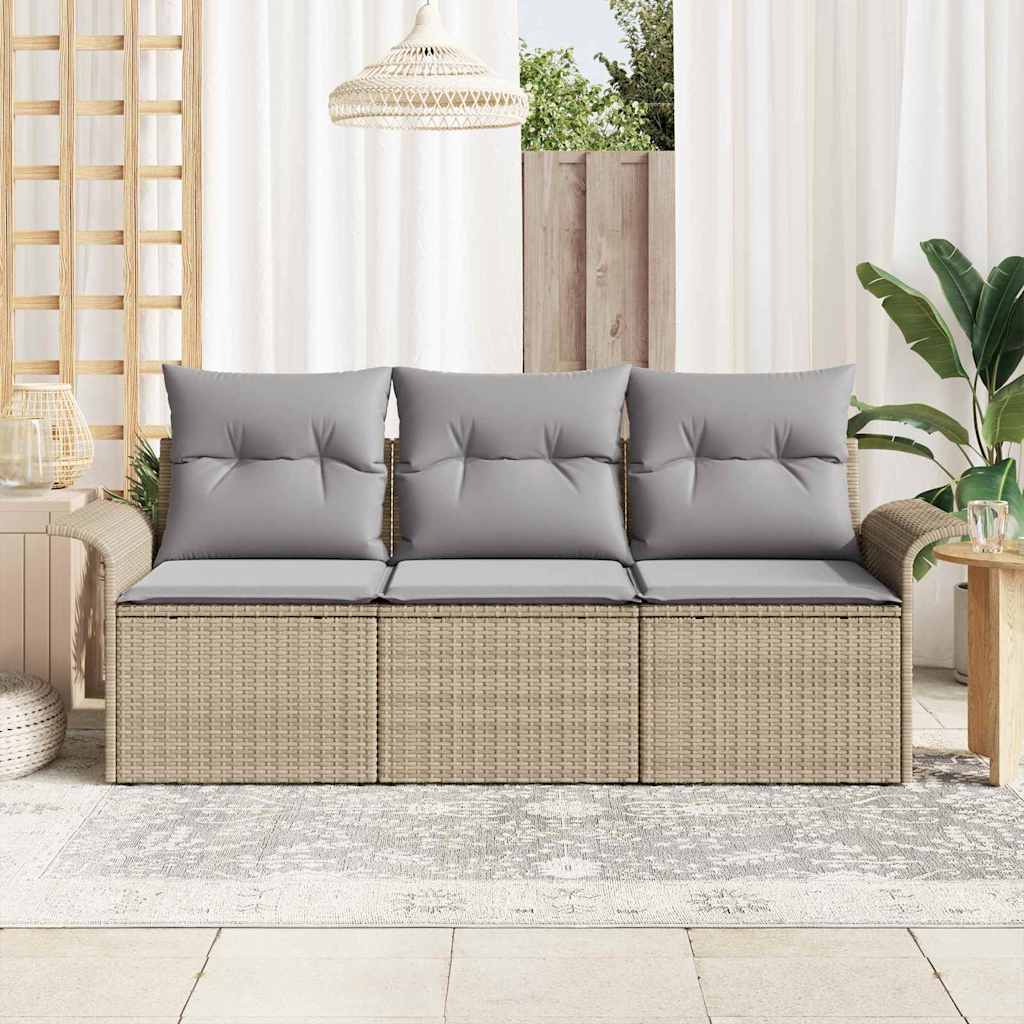 Bankstel 3 st 3-Aantal zitplaatsen Beige en Grijs poly rattan