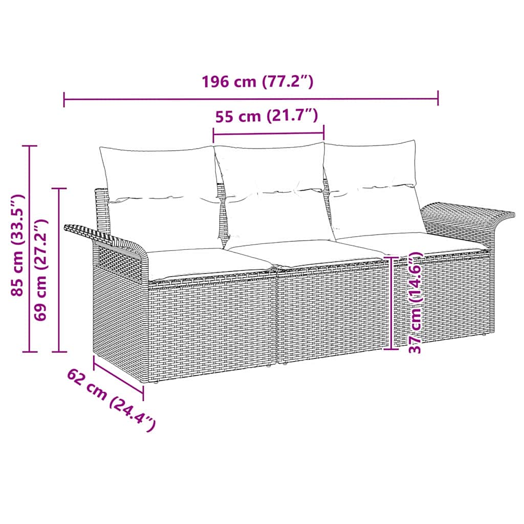 Bankstel 3 st 3-Aantal zitplaatsen Beige en Grijs poly rattan