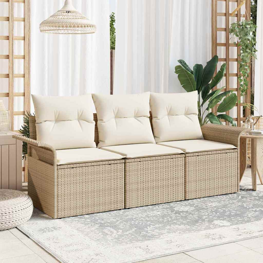Bankstel 3 st 3-Aantal zitplaatsen Beige en Crème poly rattan