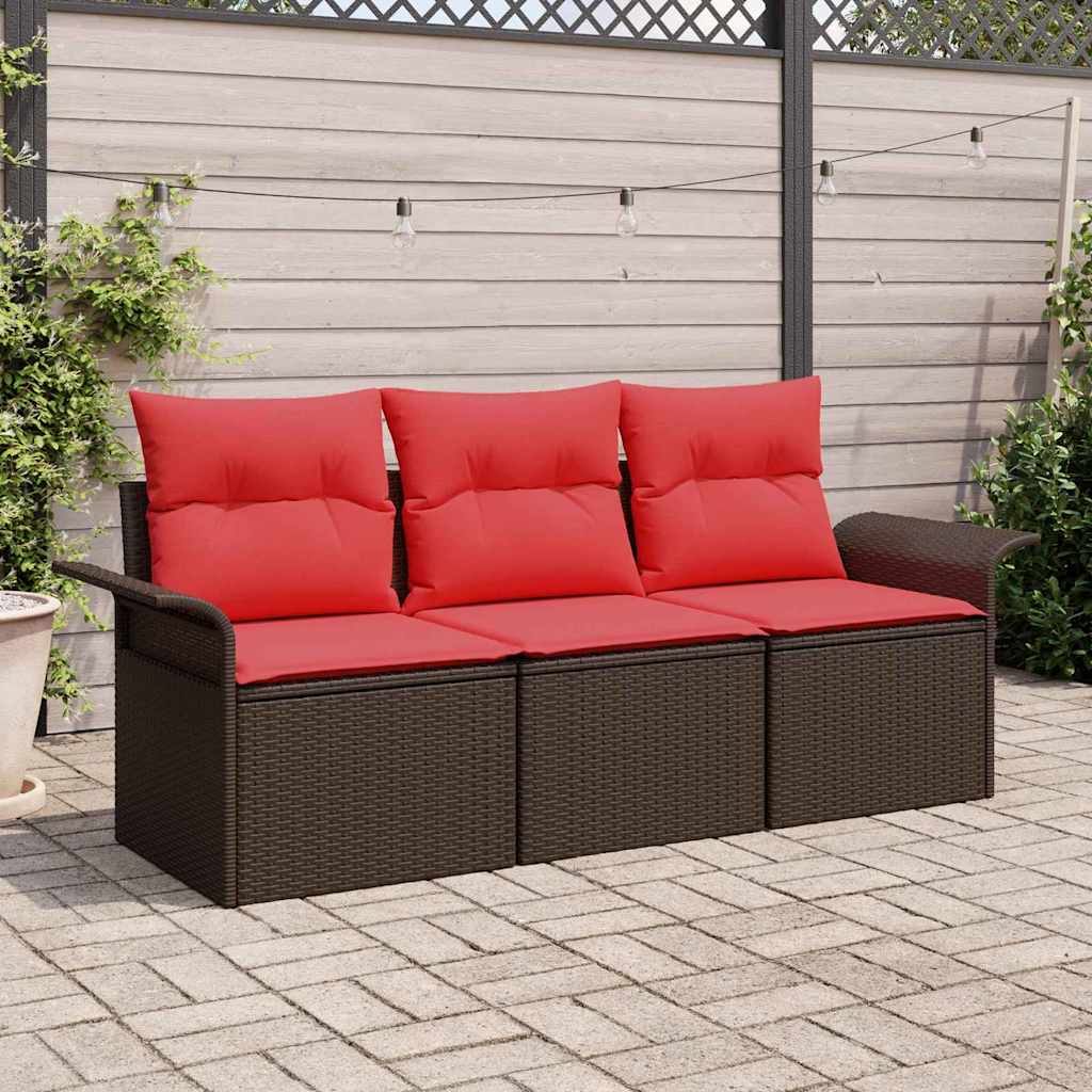 Bankstel 3 st 3-Aantal zitplaatsen Bruin en Rood poly rattan