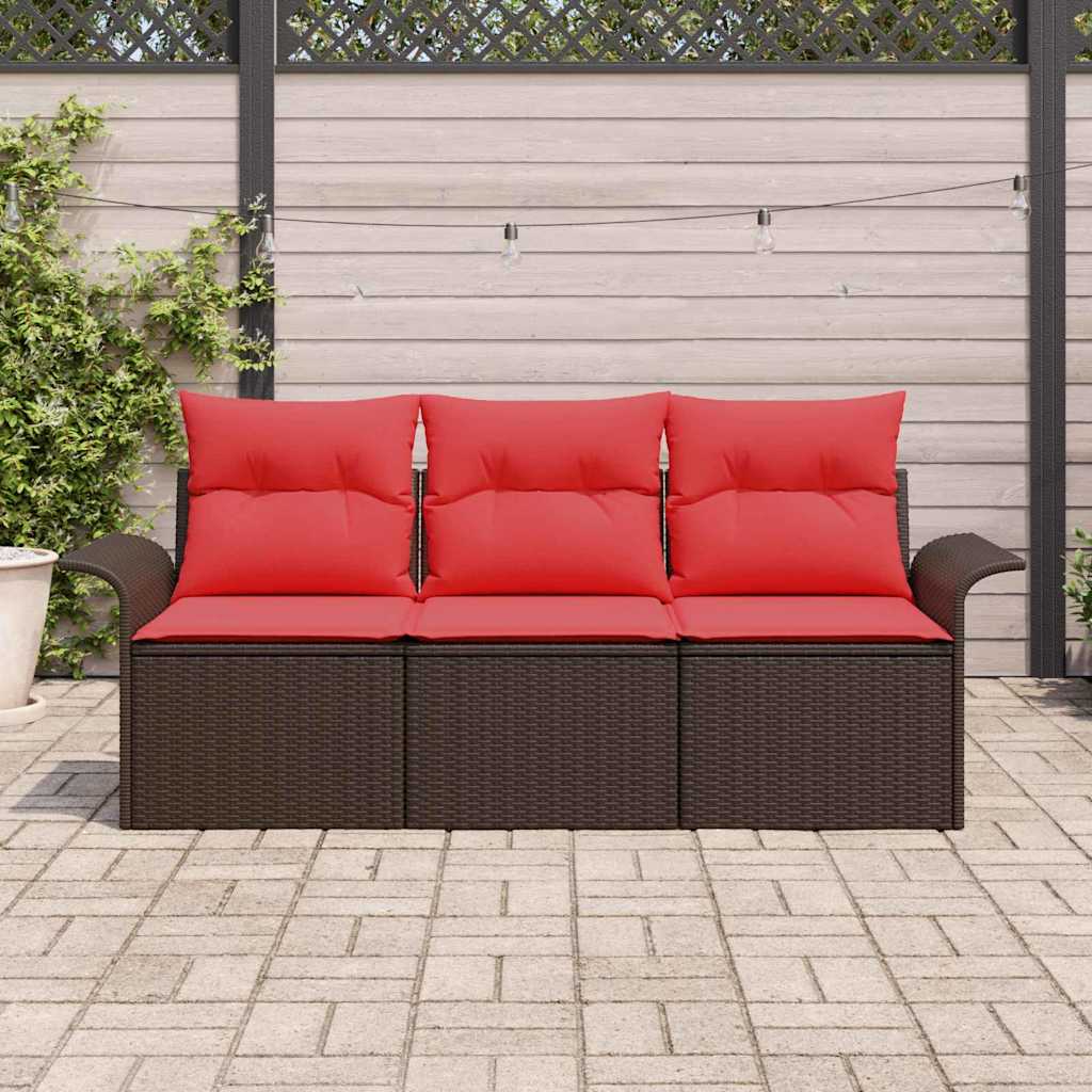 Bankstel 3 st 3-Aantal zitplaatsen Bruin en Rood poly rattan