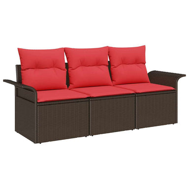 Bankstel 3 st 3-Aantal zitplaatsen Bruin en Rood poly rattan