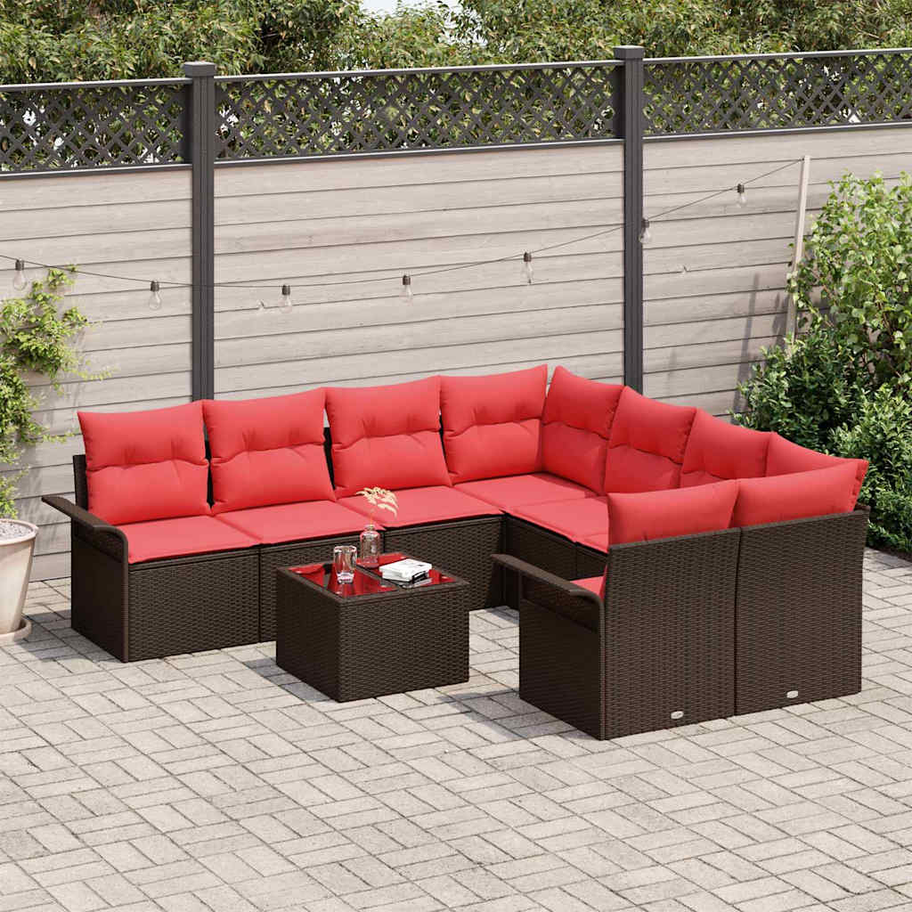 Tuin Sofa Set 9 st 10-Aantal zitplaatsen Bruin en Rood