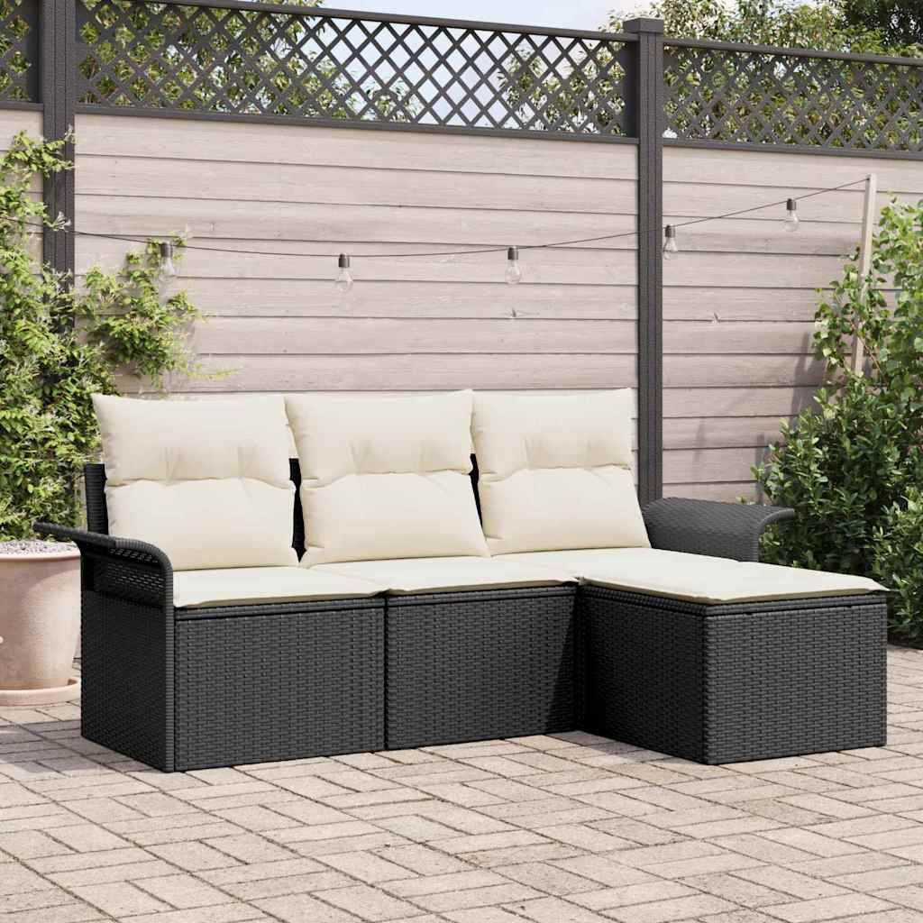 Bankstel 4 st 4-Aantal zitplaatsen Zwart en Crème poly rattan