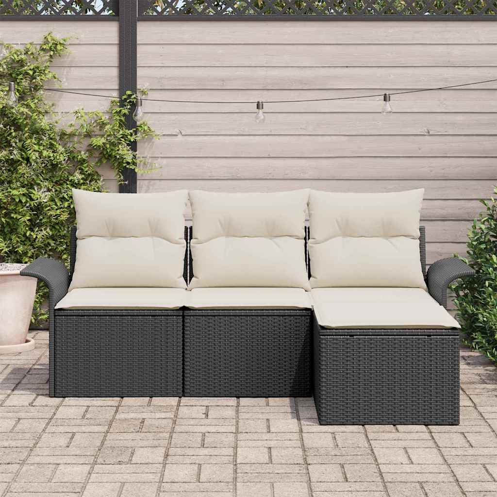 Bankstel 4 st 4-Aantal zitplaatsen Zwart en Crème poly rattan