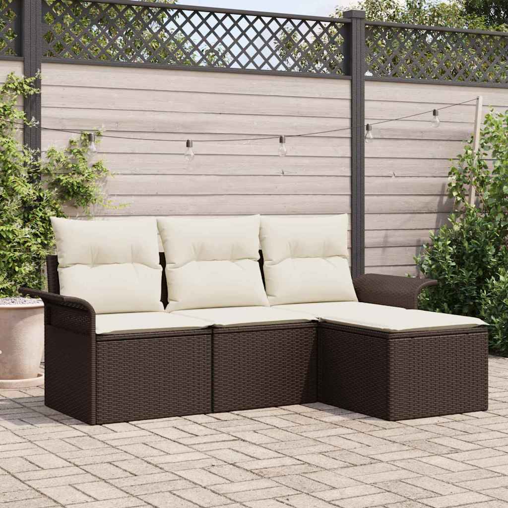 Bankstel 4 st 4-Aantal zitplaatsen Bruin en Crème poly rattan