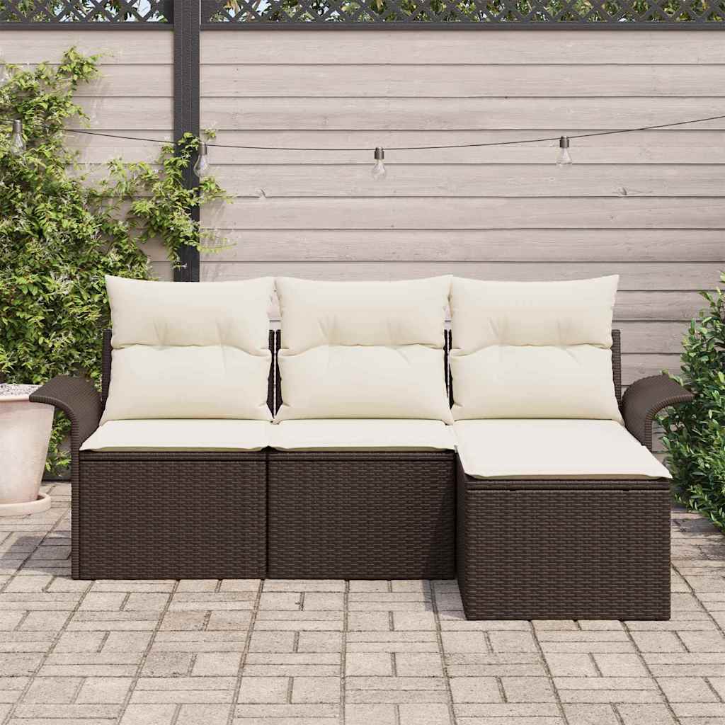 Bankstel 4 st 4-Aantal zitplaatsen Bruin en Crème poly rattan