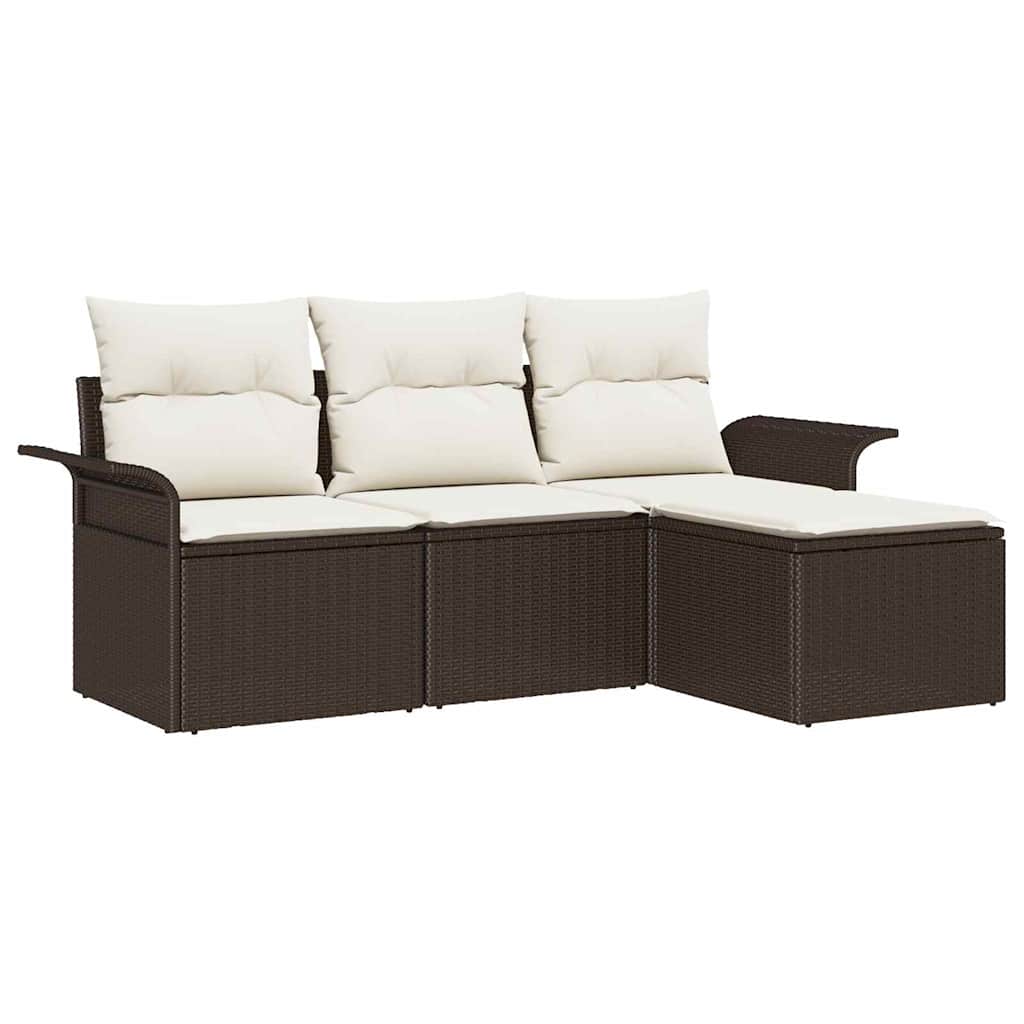 Bankstel 4 st 4-Aantal zitplaatsen Bruin en Crème poly rattan
