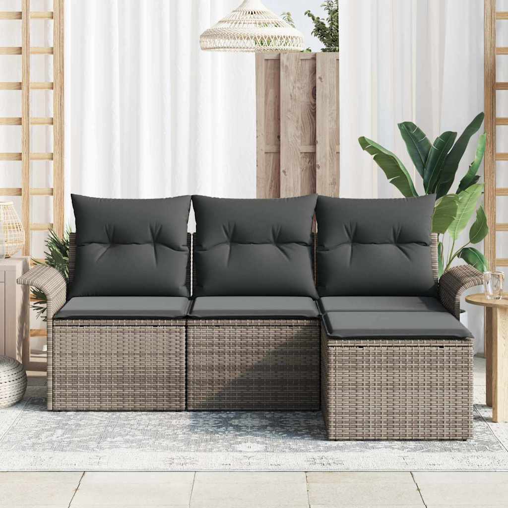 Bankstel 4 st 4-Aantal zitplaatsen Grijs poly rattan