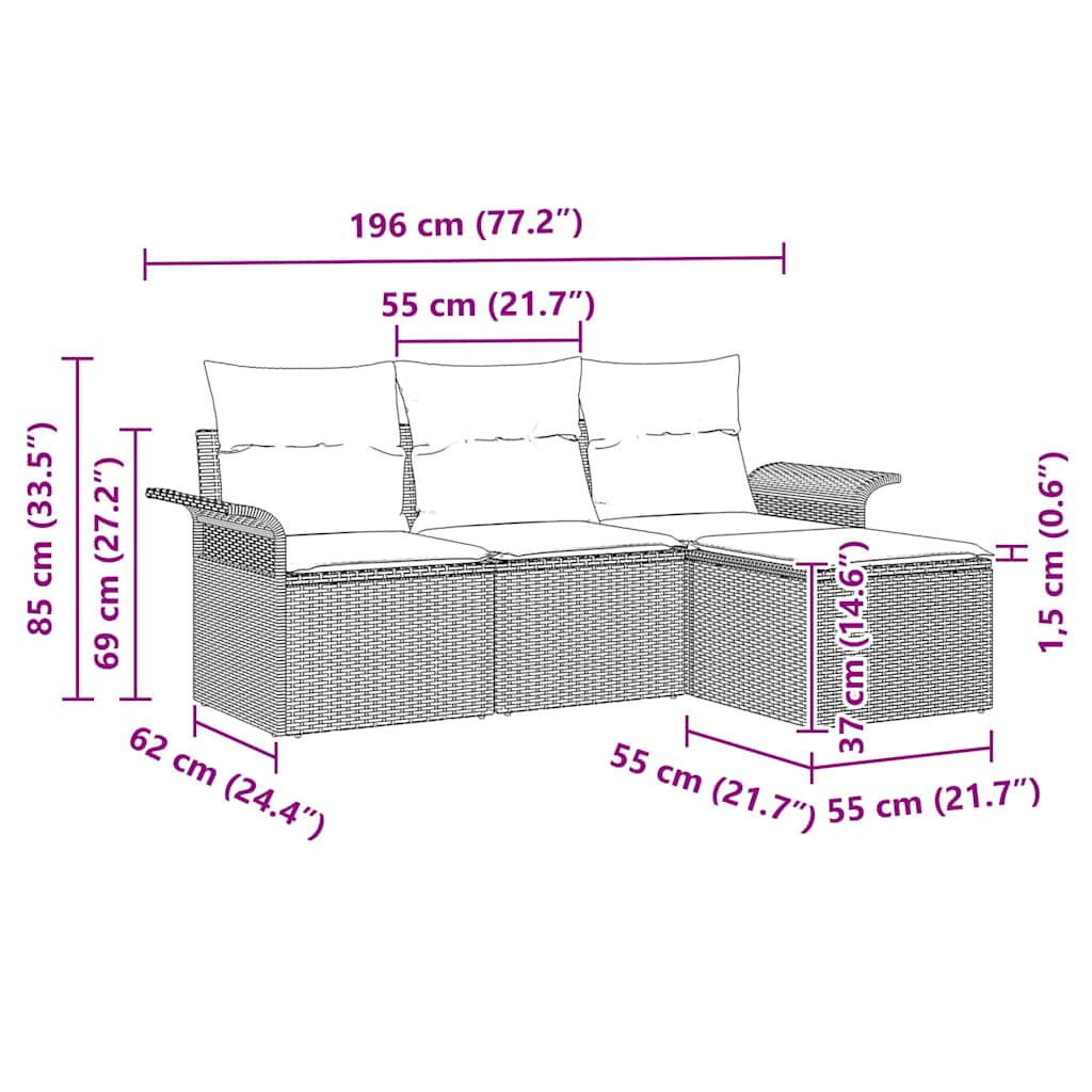 Bankstel 4 st 4-Aantal zitplaatsen Grijs poly rattan