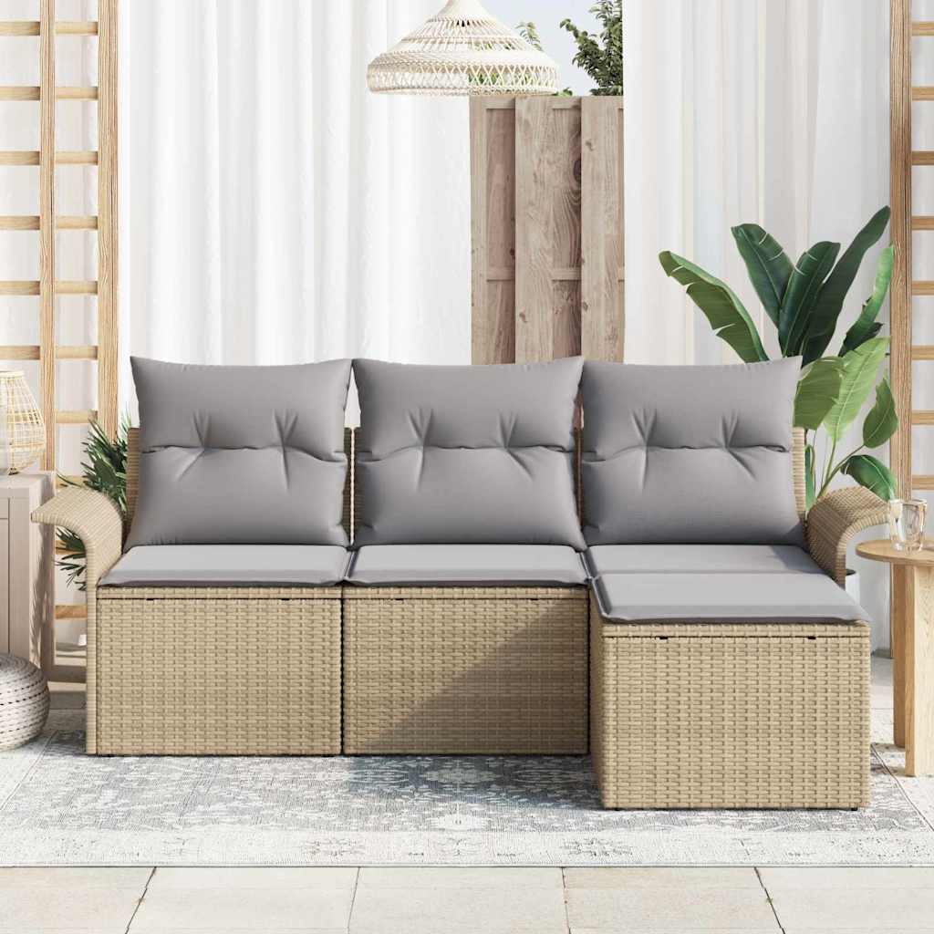 Bankstel 4 st 4-Aantal zitplaatsen Beige poly rattan