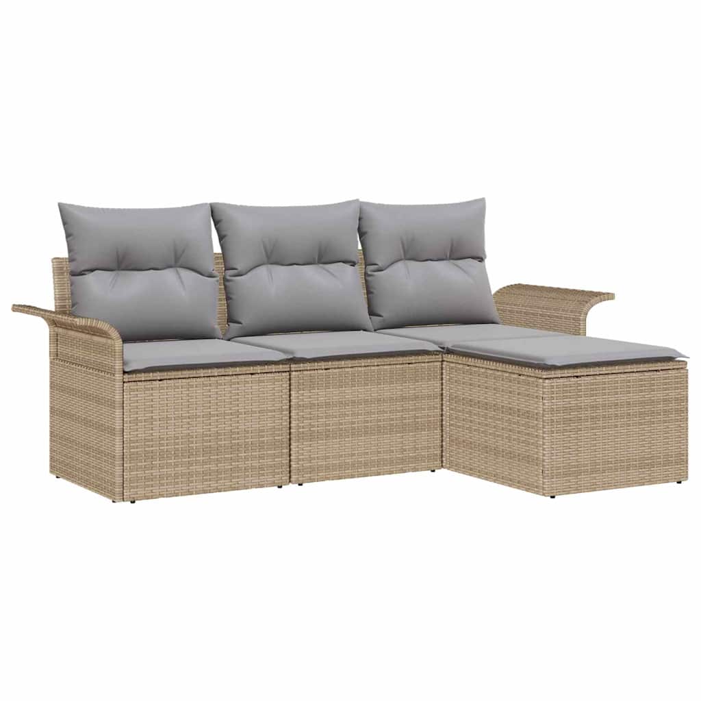 Bankstel 4 st 4-Aantal zitplaatsen Beige poly rattan