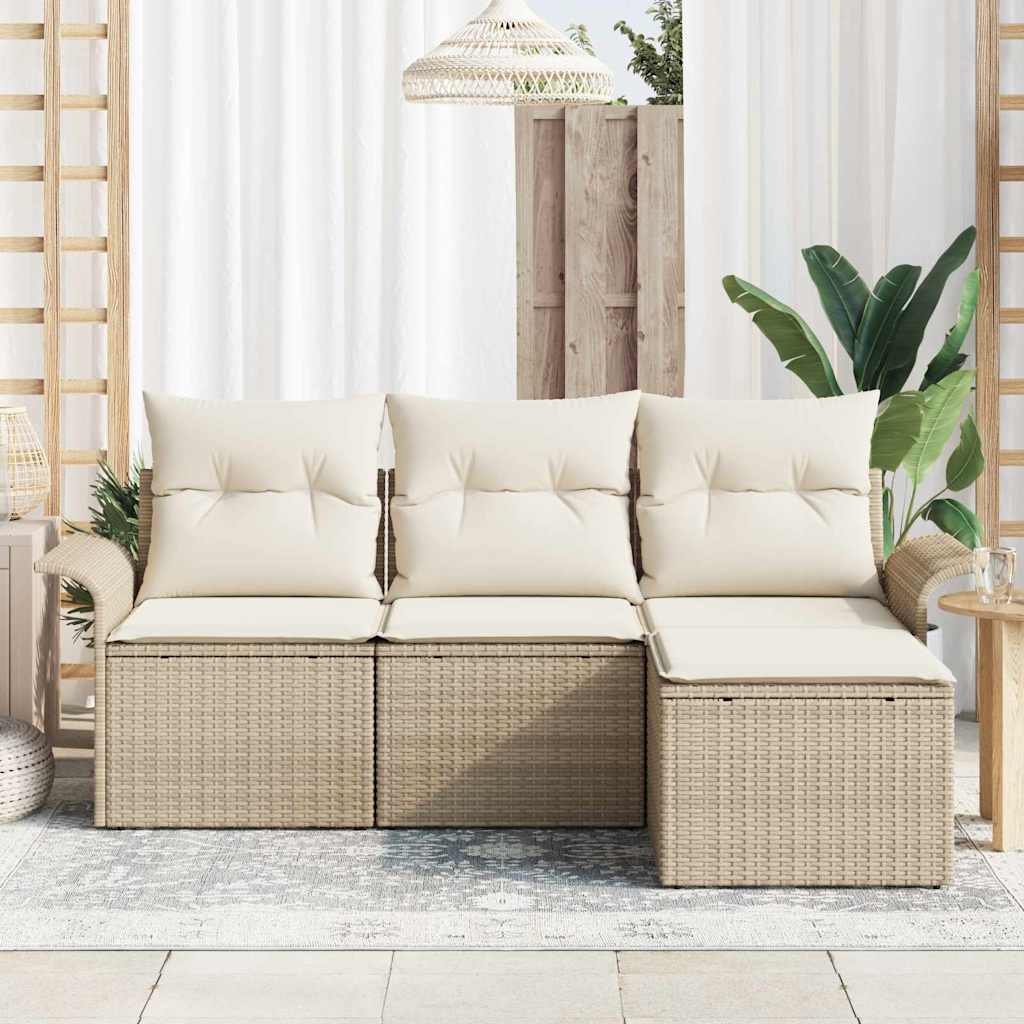 Bankstel 4 st 4-Aantal zitplaatsen Beige poly rattan