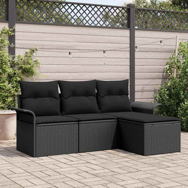 Bankstel 4 st 4-Aantal zitplaatsen Zwart poly rattan