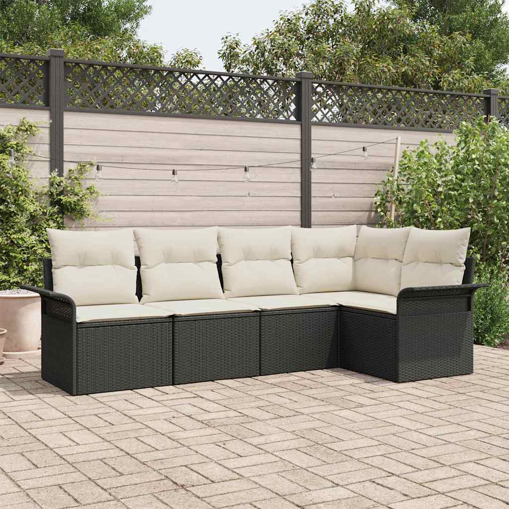 Tuin Sofa Set 5 st Zwart poly rattan