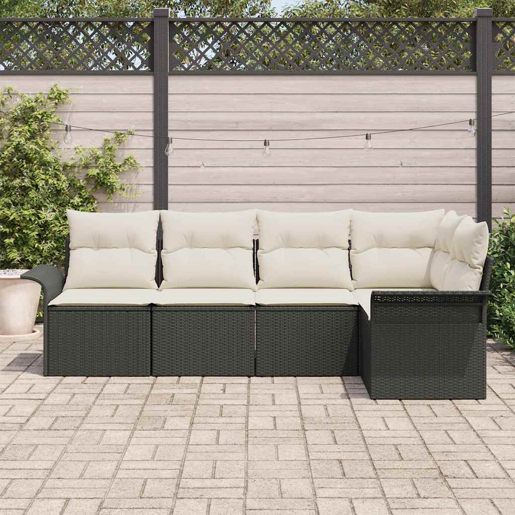 Tuin Sofa Set 5 st Zwart poly rattan