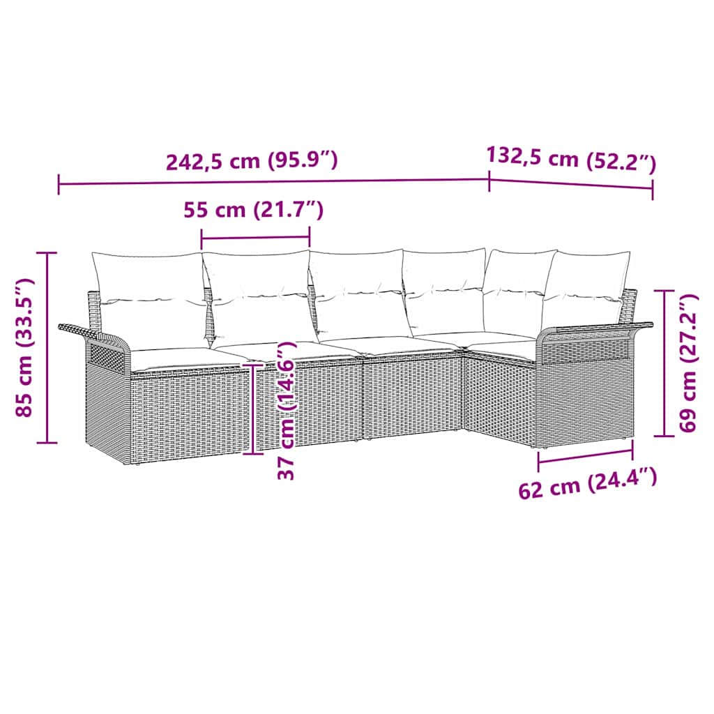 Tuin Sofa Set 5 st Zwart poly rattan