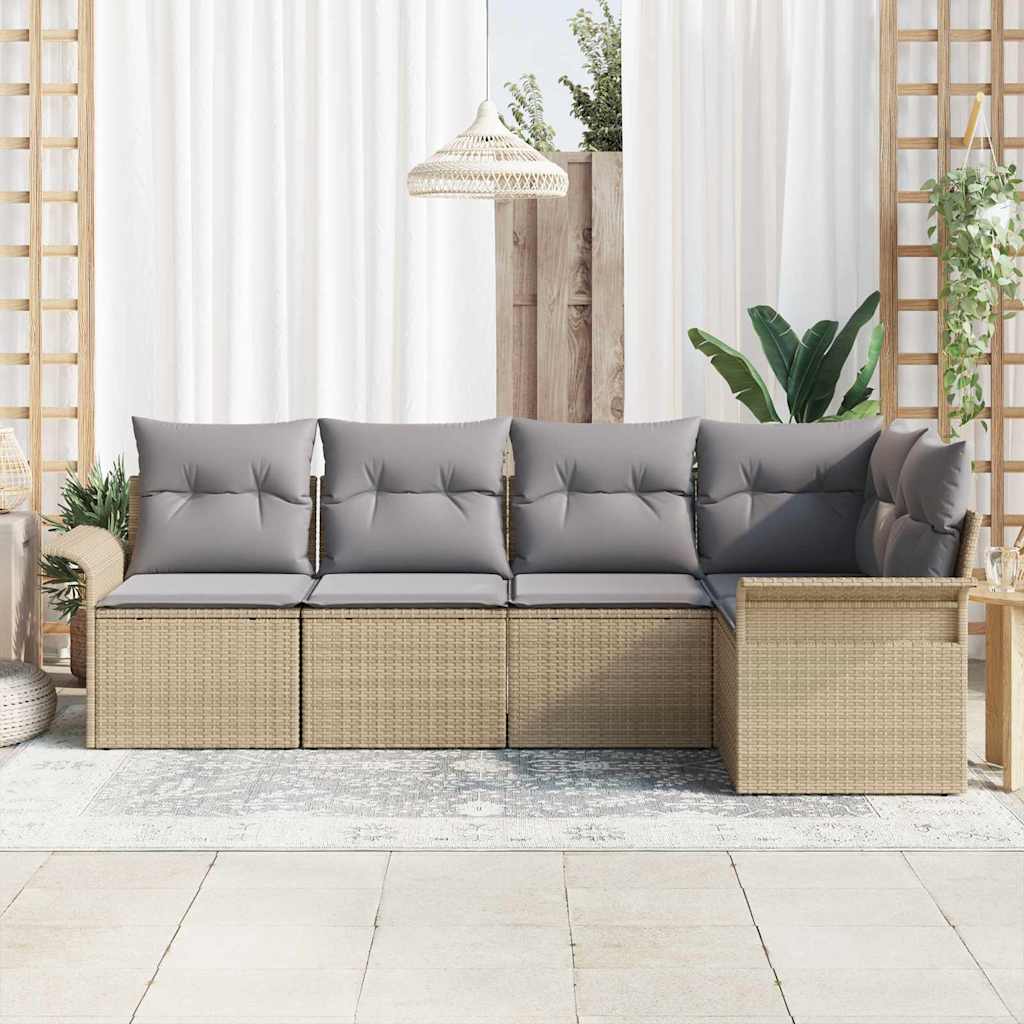 Tuin Sofa Set 5 st Beige poly rattan