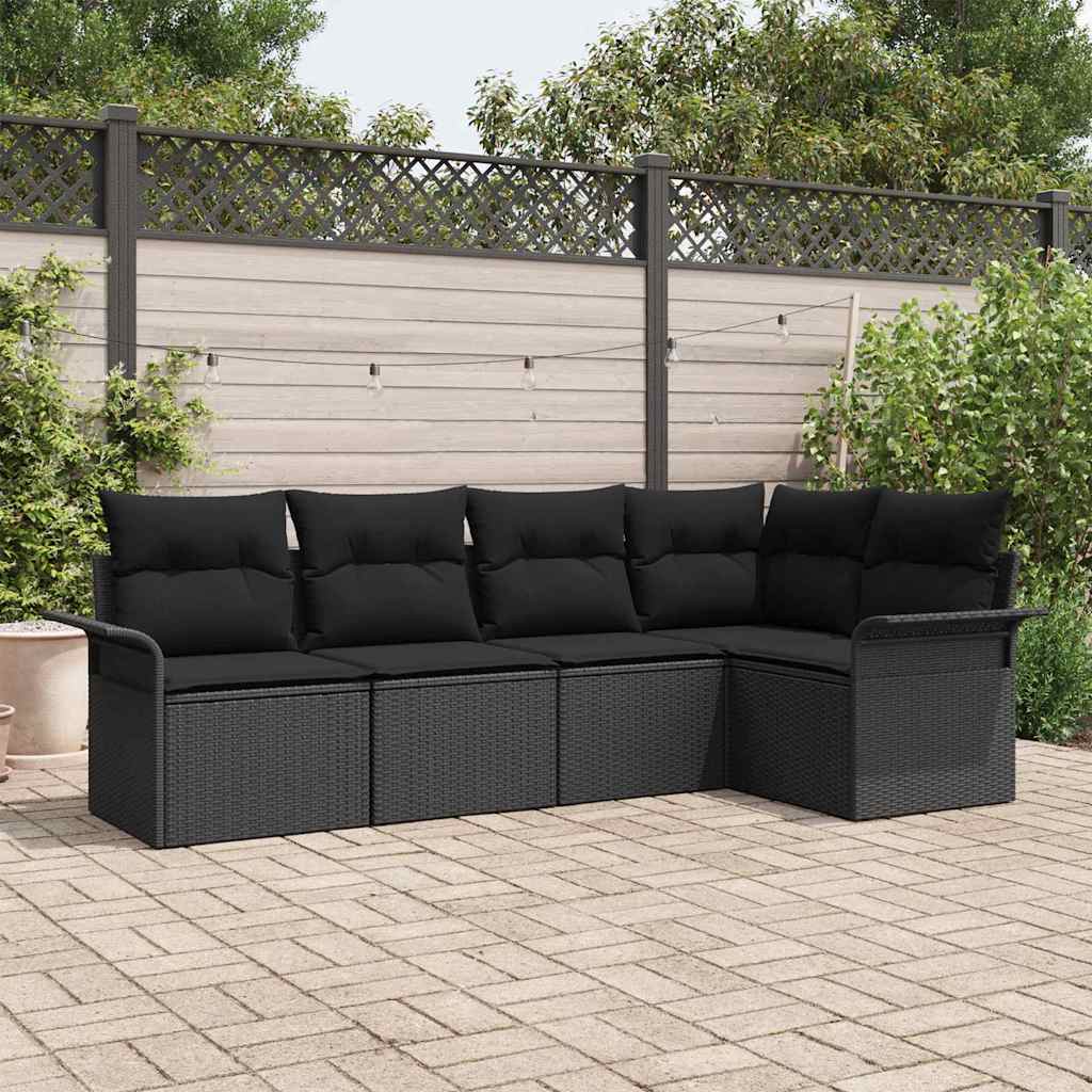 Tuin Sofa Set 5 st Zwart poly rattan