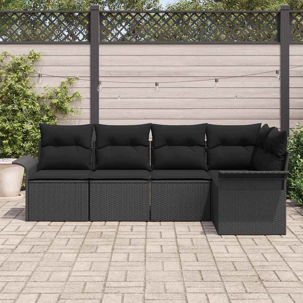 Tuin Sofa Set 5 st Zwart poly rattan