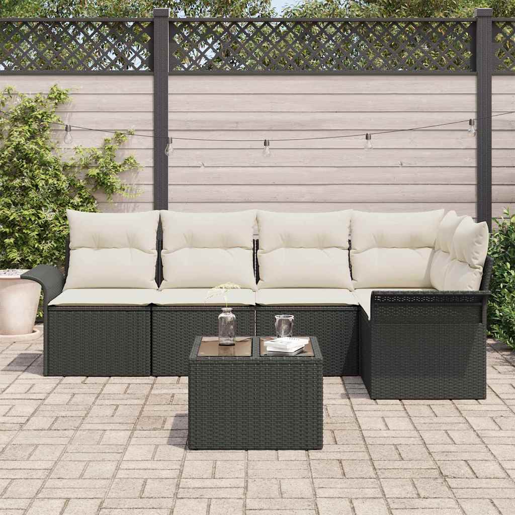 Tuin Sofa Set 6 st Zwart poly rattan
