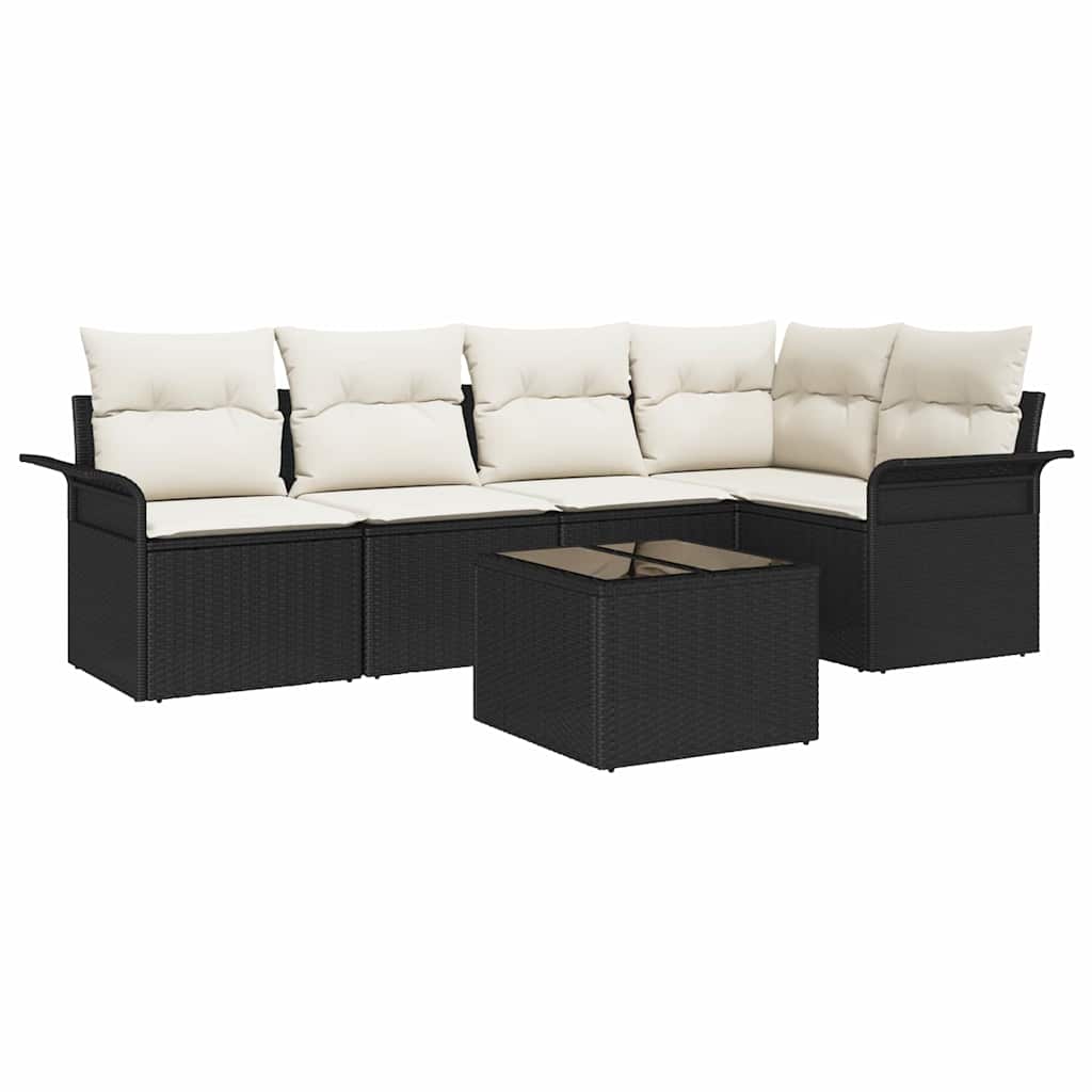 Tuin Sofa Set 6 st Zwart poly rattan