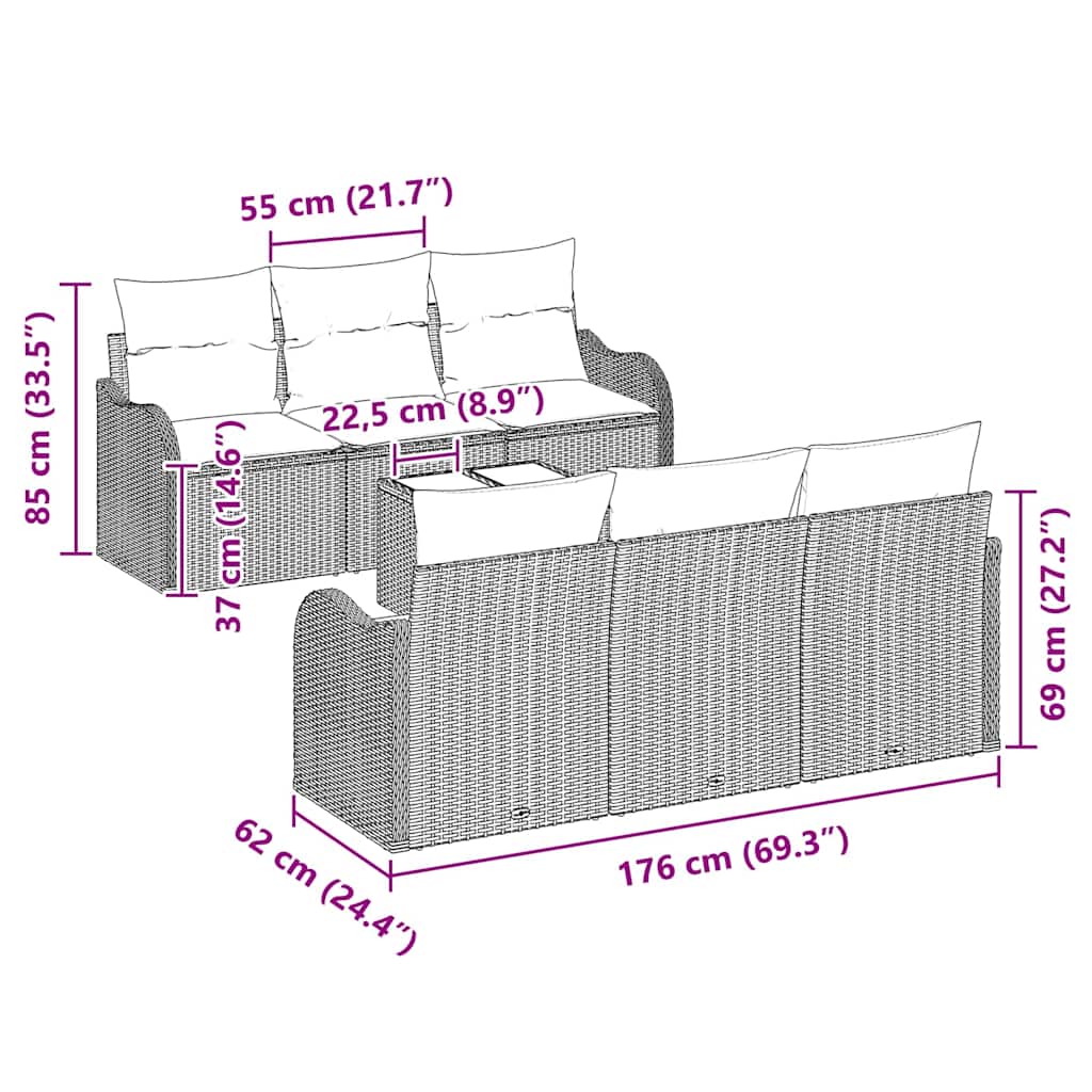 Tuin Sofa Set Beige 55 x 55 x 37 cm poly rattan