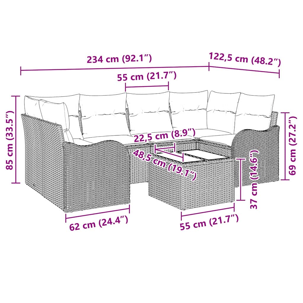 Tuin Sofa Set Beige 55 x 55 x 37 cm poly rattan